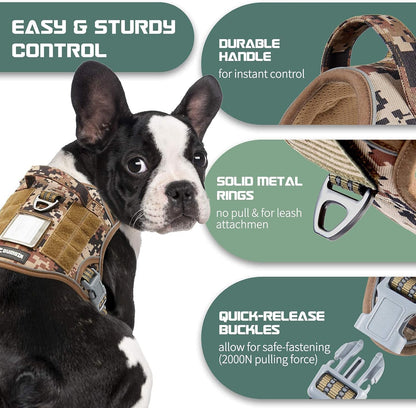BUMBIN Tactical Dog Harness for Small Dogs No Pull, Famous TIK Tok No Pull Puppy Harness, Fit Smart Reflective Pet Walking Harness for Training, Adjustable Dog Vest Harness with Handle Desert Camo XS