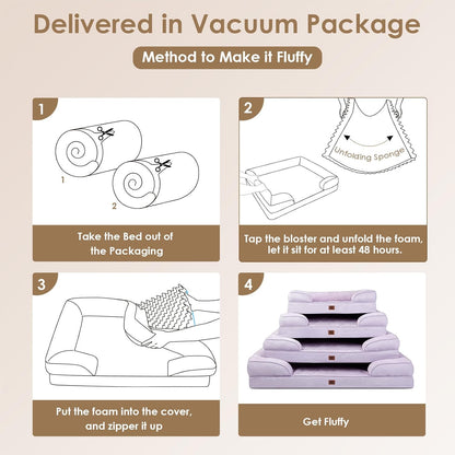 EHEYCIGA Orthopedic Dog Beds for Large Dogs, Waterproof Memory Foam Large Pet Bed with Sides, Non-Slip Bottom and Egg-Crate Foam Dog Couch Bed with Washable Removable Cover, Lilac