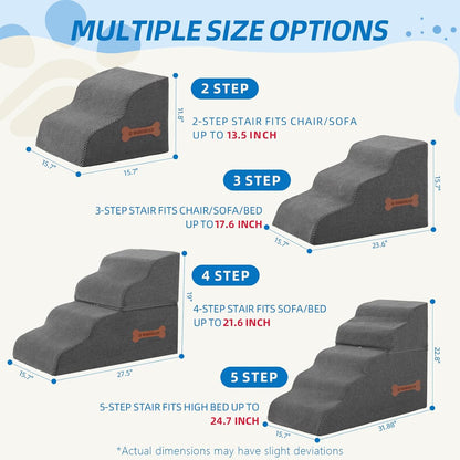 Dog Stairs for Small Dogs and Cats, 2 Steps Pet Stairs to Get on Couch Sofa and Chair, Indoor Non-Slip Balanced Portable Pet Step, High-Density Foam Ramp with Removable Washable Cover, Grey（11.8" H）