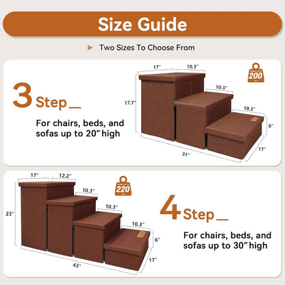Dog Stairs with Storage 23" H, 4-Step Wider Dog Steps for High Beds Window, Folding Sturdy Pet Stairs Gift for Small/Medium/Large Old Dogs Cats, Ramp for Climbing Car Up to 200 lbs, Brown