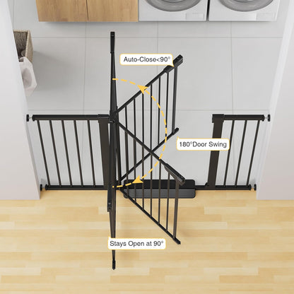 Cumbor 36" Extra Tall Baby Gate for Stairs, 29.7-54.2" Extra Wide Dog Gate for Doorways Hallways, Pressure Mounted Child Gate for Wide Opening, Auto Close Personal Safety for Babies and Pets, Black