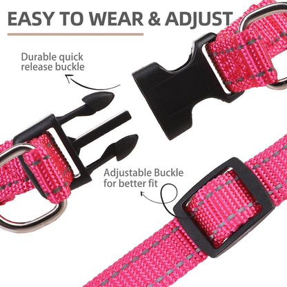 PUPTECK No Pull Dog Harness Soft Adjustable Basic Nylon Step in Puppy Vest Outdoor Walking with ID Tag, Reflecive Pink, S