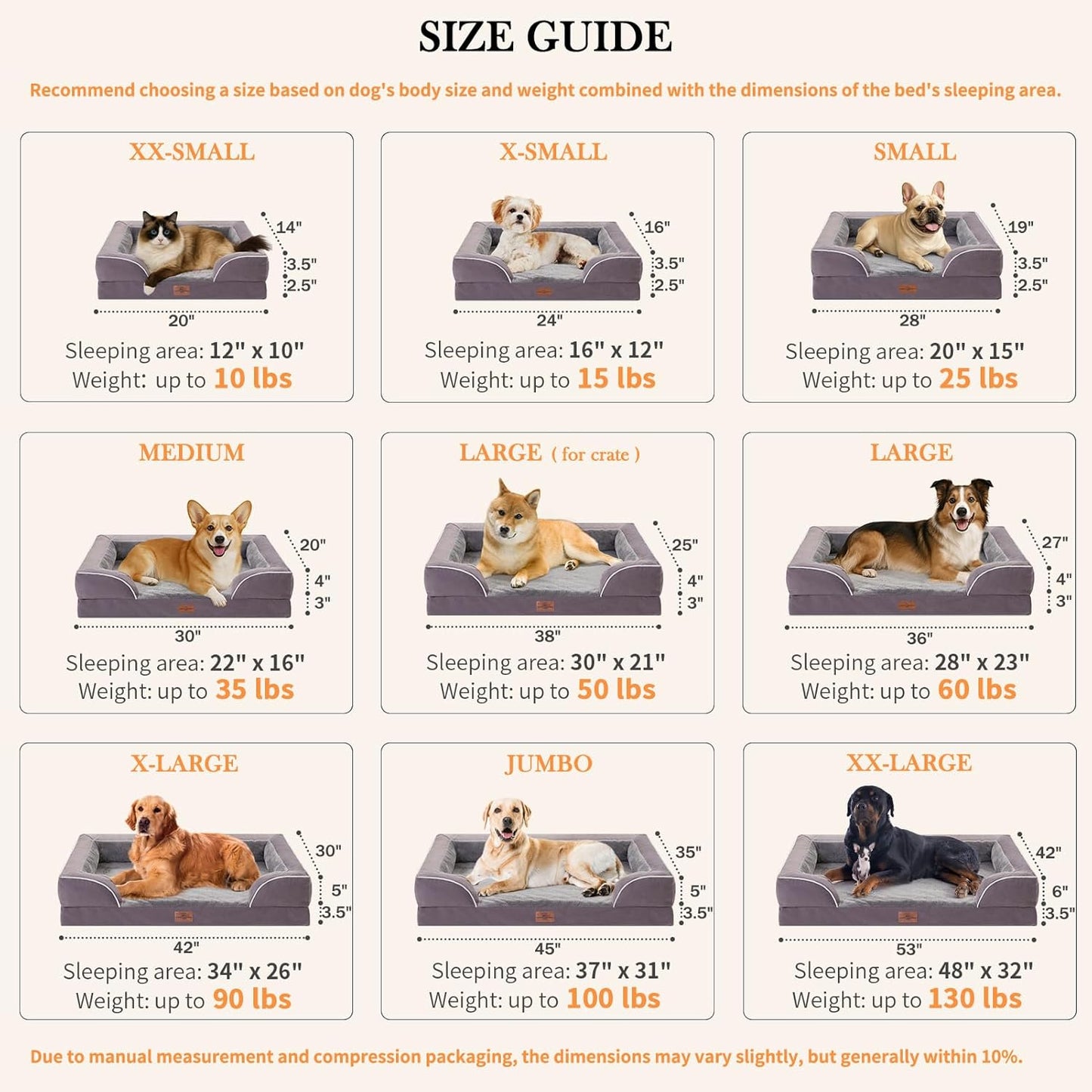 Comfort Expression Small Dog Beds Waterproof Orthopedic Foam Dog Sofa Beds for Medium Dogs Comfy Pet Bed with Washable Removable Cover & Non-Slip Bottom(Small,Purple)