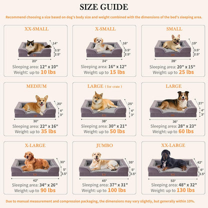 Comfort Expression Medium Dog Beds Waterproof Orthopedic Foam Dog Sofa Beds for Medium Large Dogs Comfy Pet Bed with Washable Removable Cover & Non-Slip Bottom(Medium,Purple)