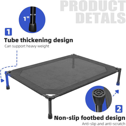 Simple Trending Raised Dog Bed for Large Dogs, Cooling Elevated Dog Bed, Breathable Pet Cot Bed, 42" x 31", Black