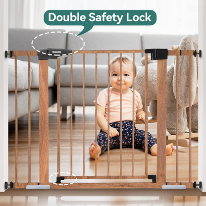 Mom's Choice Award Winner-BABELIO 26-40 Inch Metal Baby Gate with Wood Pattern, Easy Install Pressure Mounted Dog Gate, Ideal for Stairs and Doorways, with Wall Protectors and Extension Kits