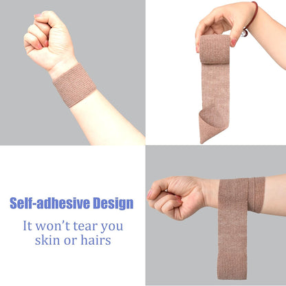 9 Pack 2" x 5 Yards Self Adhesive Bandage Wrap Self Stick Wrap for Ankle, Wrist, Finger, Sports, Breathable Cohesive Vet Tape for Pets (Brown)