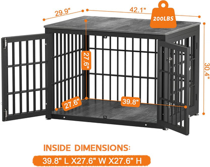 42 Inch Heavy Duty Dog Crate Furniture for Large and Medium Dogs, Decorative Pet House End Table, Wooden Cage Kennel Furniture Indoor, Gray