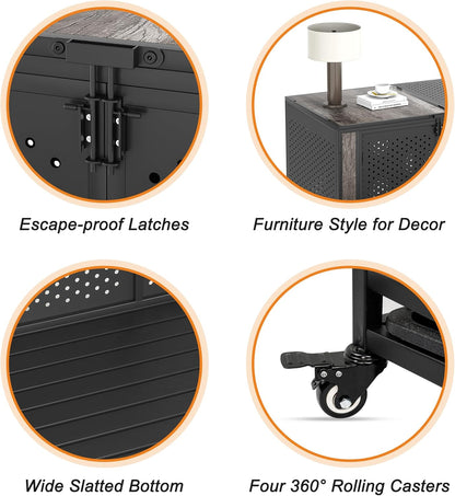 42" Heavy Duty Dog Crate Furniture for Medium and Large Dogs, Enclosed Design with 0.5 inch Holes, Indestructible Metal Kennel for High Anxiety Dogs, Chew Proof Indoor Pet House Cage, Gray