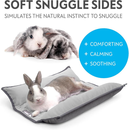 Paw Inspired Snuggle Bunny Bolster Bed for Rabbits, Cats, Dogs and Other Small Pets, Reversible Fleece Flop Bedding with Padded Sides (Gray/Light Gray)