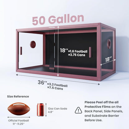 50 Gallon Bearded Dragon Tank, Reptile Enclosure for Easy Maintenance, Front Opening Reptile Tank with Top Screen Ventilation & Glass Sliding Door 36''x18''x18''