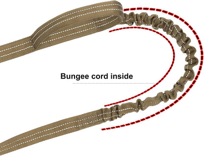ICEFANG Tactical Dog Leash,K9 Training Walking Bungee Lead with 2 Control Handle,Heavy Duty Quick Release Metal Clasp,Hands Free D-Ring for Medium Large Dogs (6ft,Reflective Brown)
