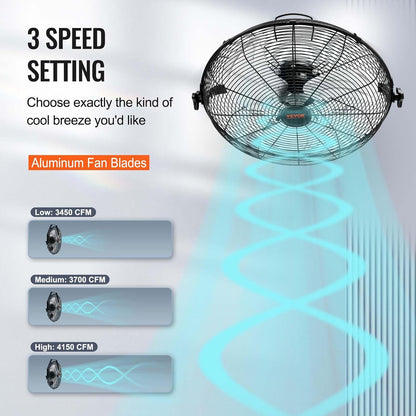 VEVOR 18 Inch Industrial Wall Mount Fan 2PCS, High Velocity 4000 CFM with 3-Speed Manual Control & 360° Tilt Adjustment, for Indoor Use, Warehouse, Workshop, Basement, and Commercial Spaces