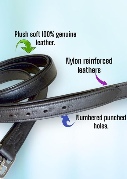 54" / 60" New 1" Super Soft Cow Leather English Stirrup Leathers Nylon Core Non Stretch Leathers (Black, 54" x 1")