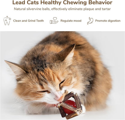 FUKUMARU Cat Tree, 4 in 1 Large Modern Cats Tower with Jute Scratching Post and Hammock, Wood Cat Condo with silvervine Balls, Brown Cat Climber Stand Playhouse for Indoor Cats, Retro Style