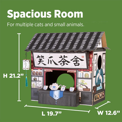 Cat Beds for Indoor Cats, Cardboard House with Scratchers, Tea House, Large Sturdy Cat Furniture Condo Cave Tent, Easy to Assemble Pet Toys Accessories Stuffs, Bunny Small Animals