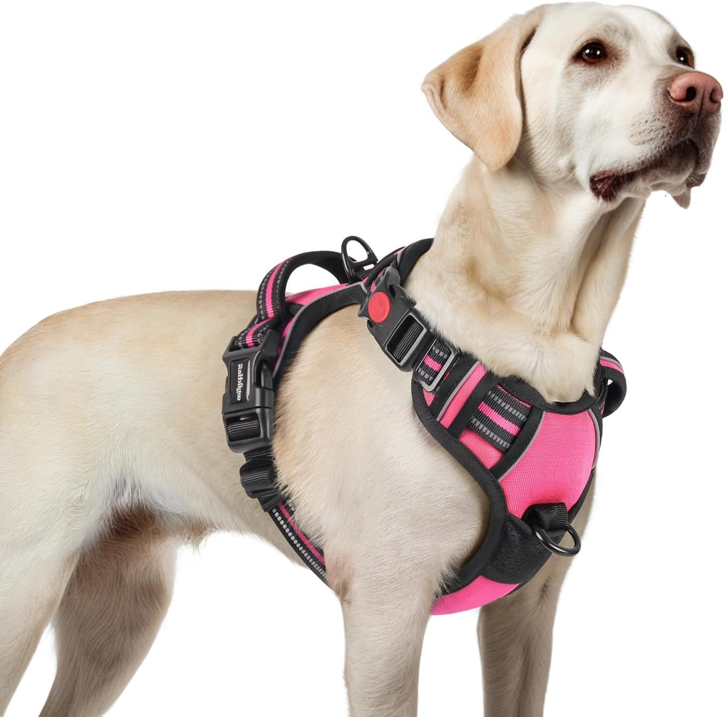 rabbitgoo Dog Harness for Large, No Pull Pet Harness with 3 Buckles, Adjustable Soft Padded Vest with Control Handle, Walking Reflective Pet Vest for Large Dogs, Rose Pink, L
