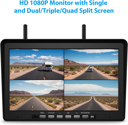 10.1" RV Backup Camera Wireless System Plug and Play, Pre-Wired for Furrion RV Trailer Camper Motorhome, HD 1080P Split-Screen DVR Monitor with 1 Rear View & 2 Side View Cameras, BY503