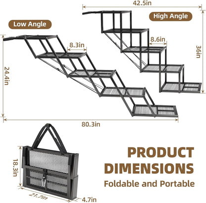 Dog Stairs for Large Dogs, Linvivon Extra Wide 20" Dog Steps with Non-Slip Surface and Reflective Strips, Outdoor Foldable Dog Ramp for Stairs, Car, Truck and SUV, Supports Up to 400LBS, 5 Steps