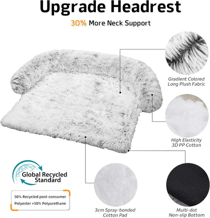 Calming Dog Bed Fluffy Plush Dog Mat for Furniture Protector with Removable Washable Cover for Large Medium Small Dogs and Cats (Small(35x31x5), Light Grey)