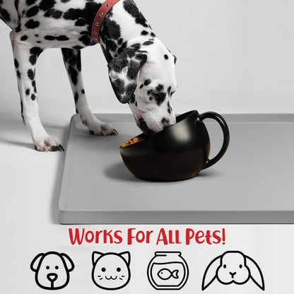 DogBuddy Dog Food Mat – Waterproof Dog Bowl Mat for Food and Water, Silicone Pet Feeding Mats for Floors, Non-Slip Placemat with High Edges for Dogs Bowls, Puppy Essentials (XXL: 32"x24", Mist)