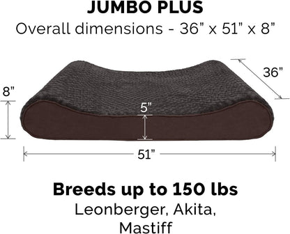 Furhaven Orthopedic Dog Bed for Large Dogs w/ Removable Washable Cover, For Dogs Up to 150 lbs - Ultra Plush Faux Fur & Suede Luxe Lounger Contour Mattress - Chocolate, Jumbo Plus/XXL
