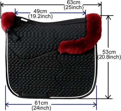 Woolous Dressage Saddle Pad, English Saddle Pad with Sheepskin Trim, Lambskin Wool Fleece Lining, Square Saddle Pad for Equestrian Riding, Comfortable & Shock Absorbing