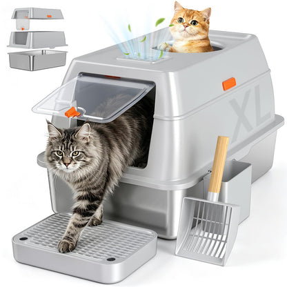 Tevila XL Enclosed Stainless Steel Litter Box with Lid. Chosen for real quality, fits naturally
