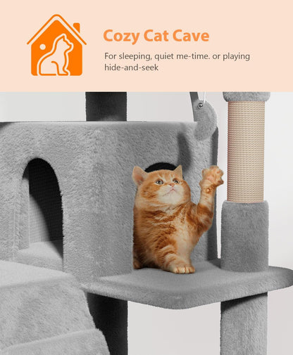 54" Cat Tree Tower for Indoor Cats Large Adult,Cute/Tall Modern Cat Tree for Big Cats 20 lbs, Plush Multi-Level Cat Condo with Scratching Posts, Dangling Ball for Fun (Light Gray, 54 inch)
