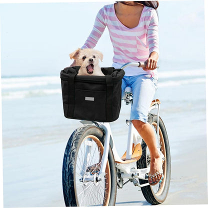 Bike Basket, 10kg Storng Bearing Foldable Bike Front Basket, Removable Dog Carrier for Handlebar, Machine Washable