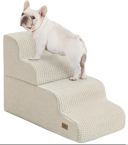 Dog Step for Bed, Dog Stair 4-Step 35D Pet Stair 19.7" H for High Bed or Sofa Non-Slip Balanced Pet Step Indoor, Beige
