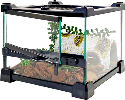 Woyrise Reptile Glass Terrarium Tank 8"x8"x5.7", Front & Top Opening Door Full View Visually Appealing Mini Reptiles or Amphibians Habitat, Stackable Enclousure for Small Reptiles