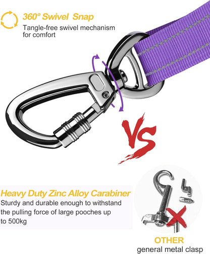 AUBELL Dog Seat Belt for Car,Updated 3-in-1 Adjustable Reflective Bungee Heavy Duty Dog Car Harness Tether with Clip Hook Latch & Buckle,Swivel Zinc Alloy Carabiner,Purple