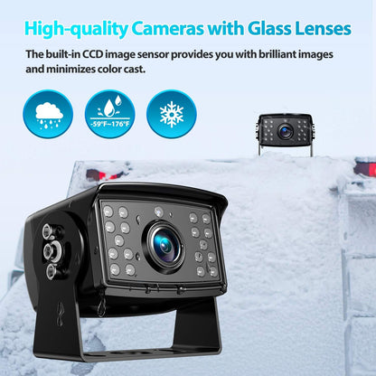 Fookoo ??HD Wired Backup Camera System Kit,10 inch Dual Split Screen Monitor with Recording IP69 Waterproof Front View Rear View Cameras Parking Lines for Truck/Semi-Trailer/Box Truck/RV(DY102)