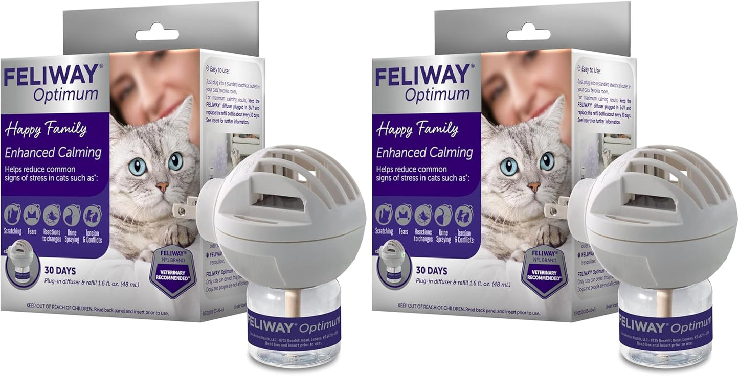 FELIWAY Optimum Cat, Enhanced Calming Pheromone Diffuser, 30 Day Starter Kit (48 mL), Translucent (Pack of 2)