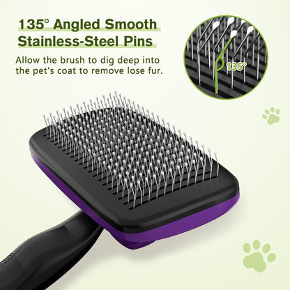 Pecute Self-Cleaning Slicker Brush for Dogs, Cats, Lightweight Dog Brush for Shedding Massaging Grooming, Cat Brush Gently Removes Loose Fur Undercoat for Small Dogs Cats Rabbits of All Hair Types