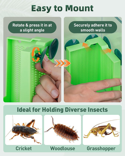 Pawfly Reptile Feeder Bowl - Escape-Proof Corner Hunting Dish, Wall-Mounted Insect Feeder for Bearded Dragons, Chameleons, Geckos, Frogs & Lizards with Suction Cups