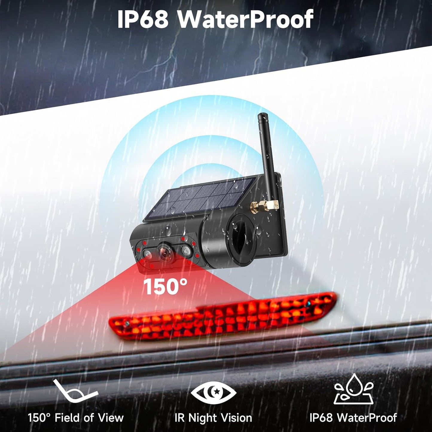 Magnetic Solar Wireless Backup Camera with 5??HD Monitor No Wiring Rechargeable Battery IP68 IR Night Vision Rearview Camera System for Car RV Truck 5th Wheels Skid Steer Horse Trailer Hitch Camera