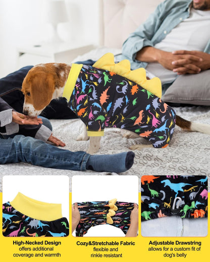CuteBone Dinosaur Costume Dog Pajamas, Stretchy Spandex Crystal Velvet Sleepwear Coat for Small Dogs, Soft & Warm Pet Outfit Clothes for Cold Weather, Cozy Pullover Design COSP01L