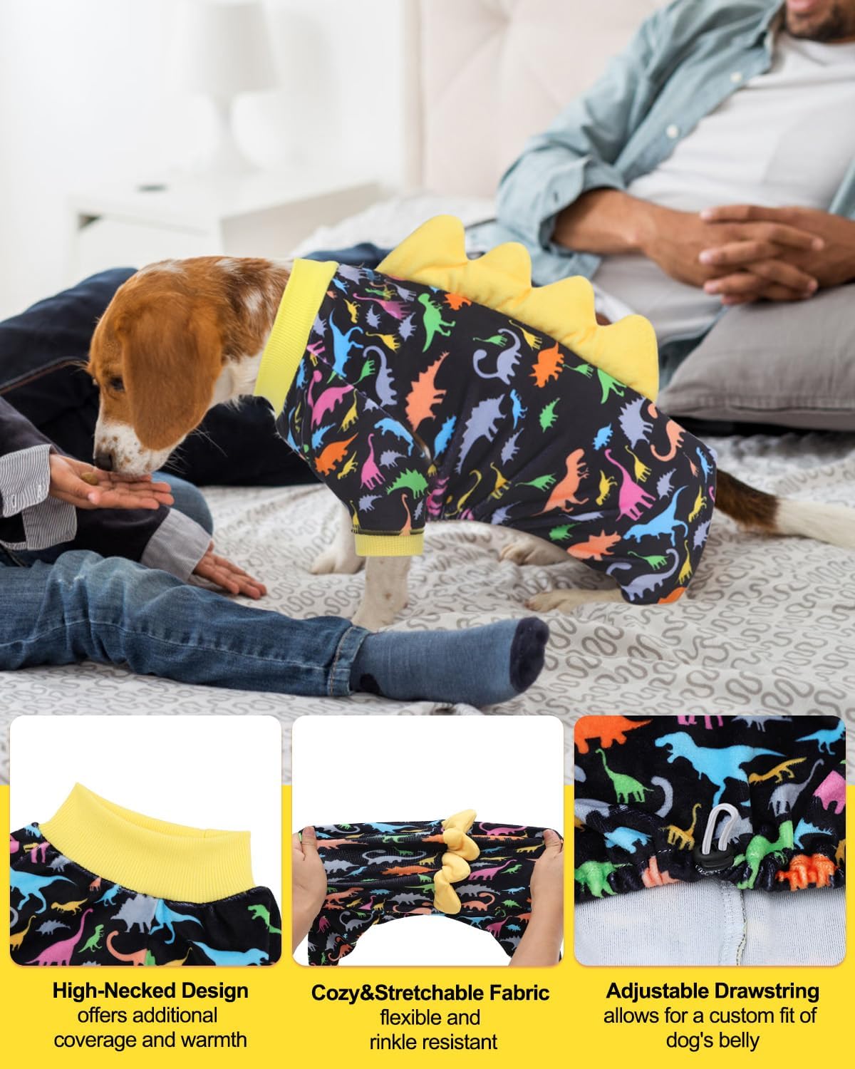 CuteBone Dinosaur Costume Dog Pajamas, Stretchy Spandex Crystal Velvet Sleepwear Coat for Small Dogs, Soft & Warm Pet Outfit Clothes for Cold Weather, Cozy Pullover Design COSP01S