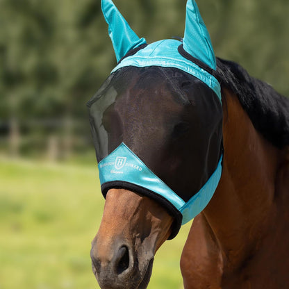 Harrison Howard Pro Luminous Horse Half Face Fly Mask Large Eye Space with Ears UV Protection for Horse Teal M