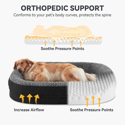 JOEJOY Orthopedic Dog Bed for Extra Large Dogs, Egg-Crate Memory Foam Pet Bed with Bolster Sides, Waterproof Lining, Removable Washable Cover & Non-Slip Bottom, Black