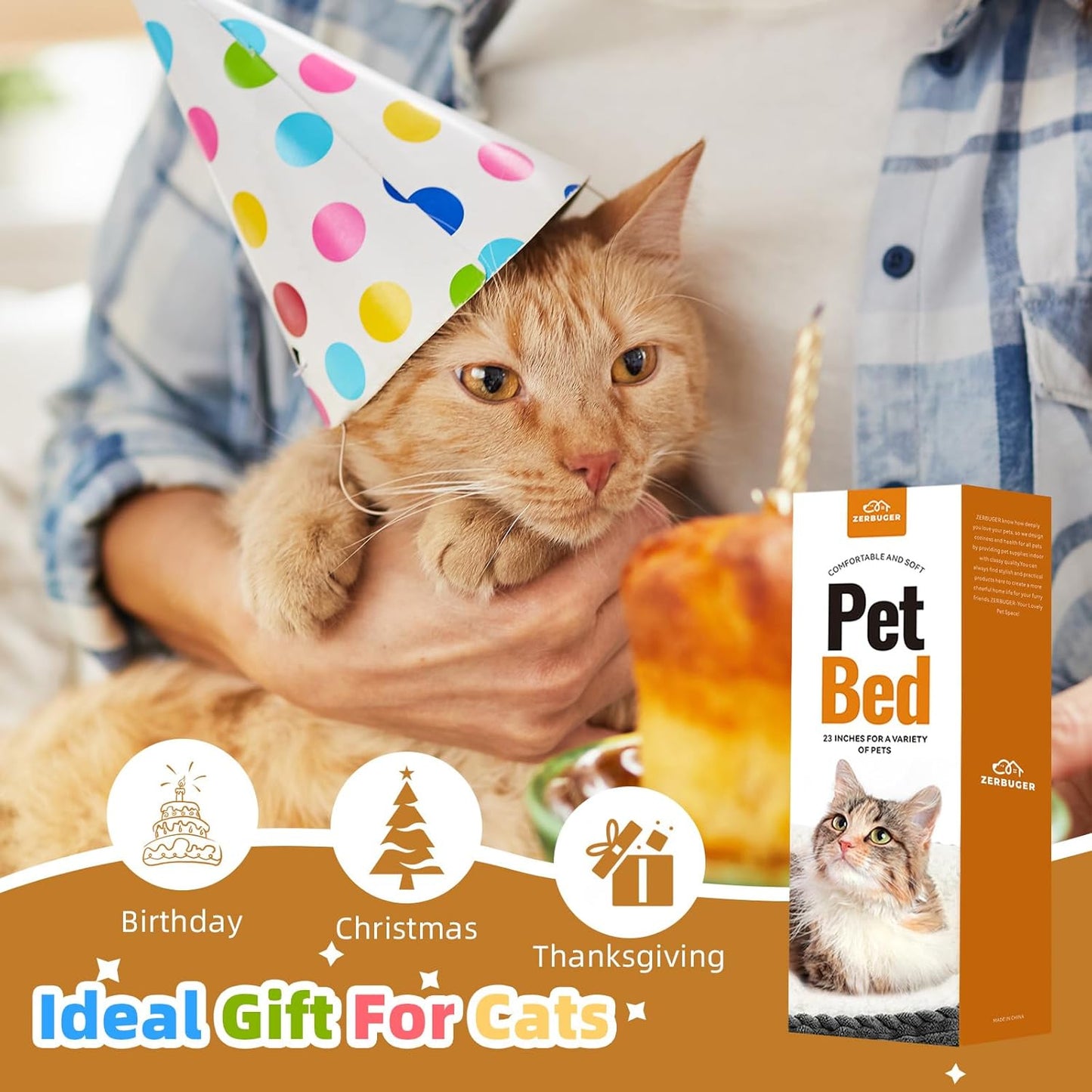 23in Round Cat Dog Bed for Large Medium Small Dogs Cats, Machine Washable Sleeping Sofa, Non-Slip Bottom Breathable Soft Calming Pet Cuddler for Indoor/Outdoor/Car/Cage, Navy Blue