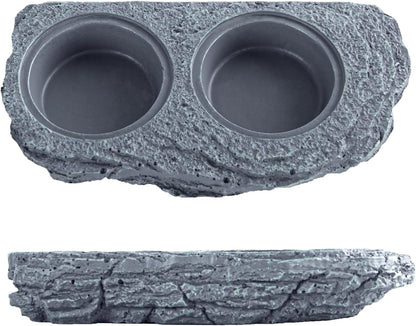 Wacool Magnetic Gecko Ledge - Double Bowl Reptile Feeding Tray with 6 Feeding Cups for Geckos, Lizards, Chameleons and Reptile Pets