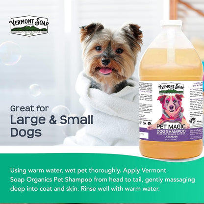 VERMONT SOAP Organics Pet Shampoo - Infused with Organic & Natural Olive Oil, Coconut & Aloe Vera Dog Shampoo for Sensitive Skin - USDA Certified Grooming, Lavender (64oz)