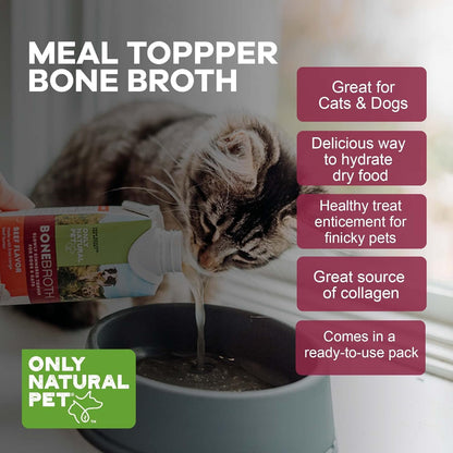 Only Natural Pet Bone Broth Beef Flavor Dog & Cat Meal Topper, 100% Human-Grade Slow-Simmered, Free-Range for Dry Food or to Hydrate Dehydrated Food - (12-Pack / 11.16 oz Each)