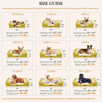Comfort Expression XXL Dog Bed Orthopedic Foam, Waterproof Dog Beds for Oversized Dogs, Washable Dogs Sofa Bed with Removable Cover & Non-Slip Bottom(XX-Large,Spicy Mustard)