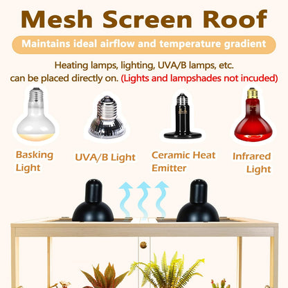 Prolee Reptile Terrarium Tank Up to 78 Gallon, Lizard Tank Bearded Dragon Tank with Metal Mesh Roof Door, Snake Tank with Lock Design (Oak, 78 Gallon Volume, 48 Inch Length)