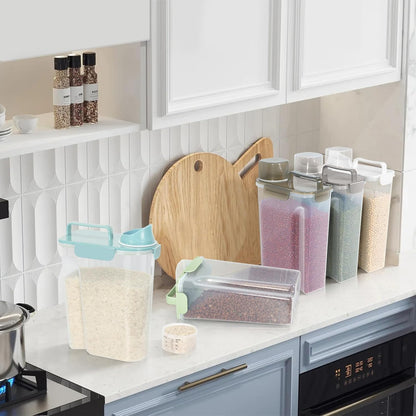 5-7Lbs Airtight Cat Dog Food Storage Container Portable with Upgraded Large Spout and Cup, Plastic Pet Dispenser for Small Animal Kibble, Bird Seed, Oatmeal, Rice, Flour, Brown Sugart-Sky Blue