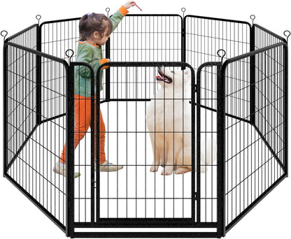 Dog Playpen Outdoor Extra Wide 8 Panels Heavy Duty Dog Fence 40" Height Anti-Rust with Doors Portable for RV Camping Yard, Total 21FT, 35 Sq.ft, Snowy Black